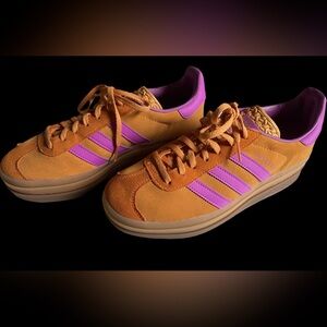 Adidas Orange Suede Sneakers with Pink Stripes